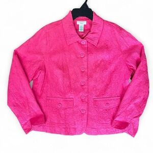 Vintage Laura Ashley Petite textured pink floral blazer button up jacket size PL